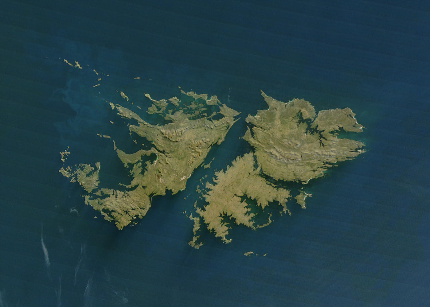 Falklandsøerne set fra rummet.