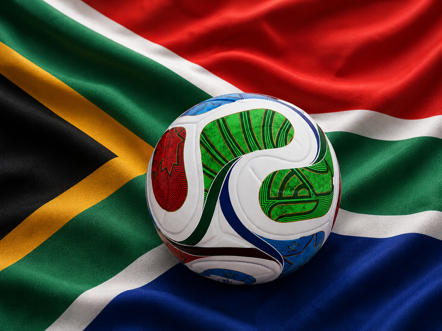 VM fodbold foran Sydafrikas flag